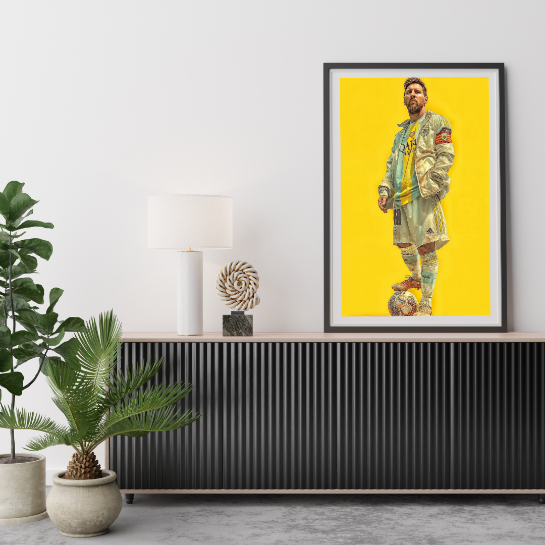 Golden Football Portrait of Messi — digital art print by Lurevi