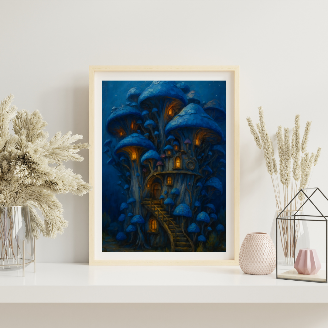 Midnight Mushroom Haven — digital art print by Lurevi