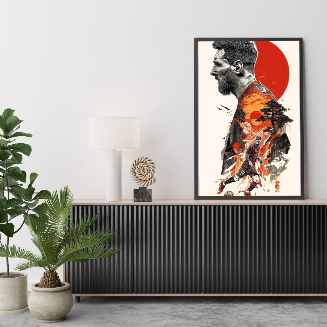 Lionel Messi Beneath The Red Sun — digital art print by Lurevi