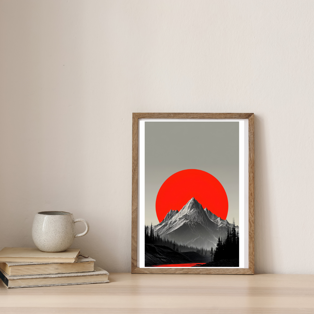 Scarlet Horizon Mountainscape — digital art print by Lurevi