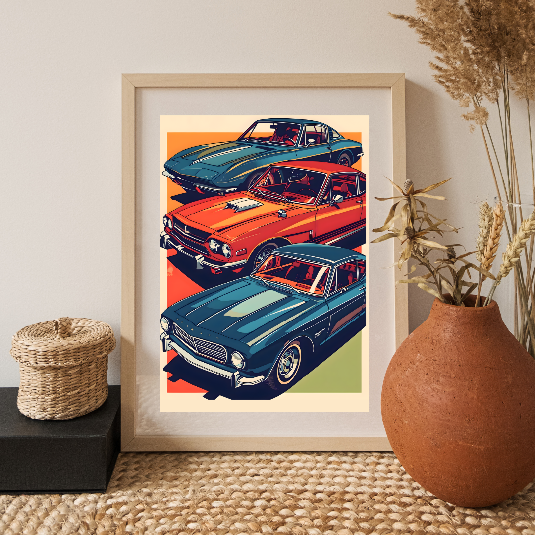 Classic Muscle Cars Retro Collection — digital art print by Lurevi