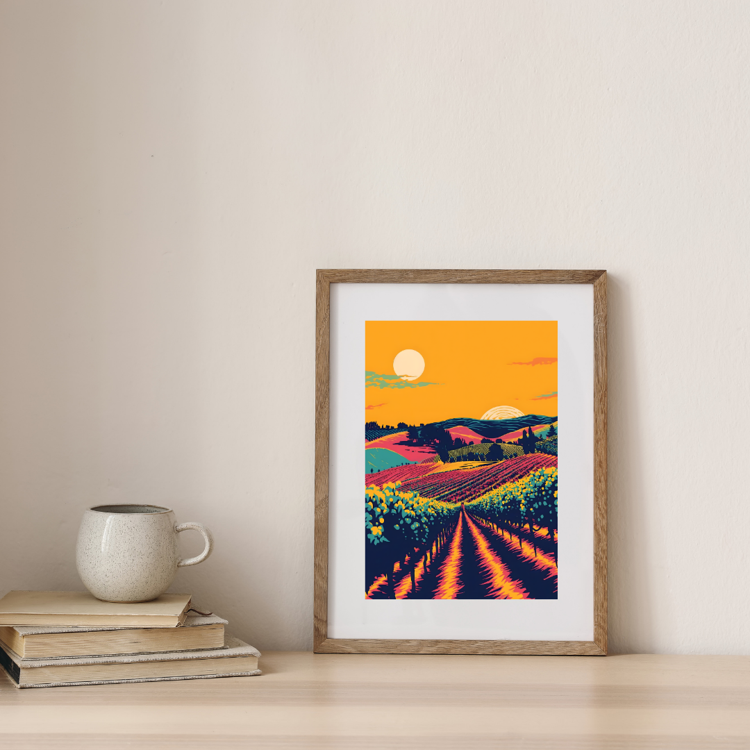 Golden Vineyard Under Setting Sun — digital art print by Lurevi