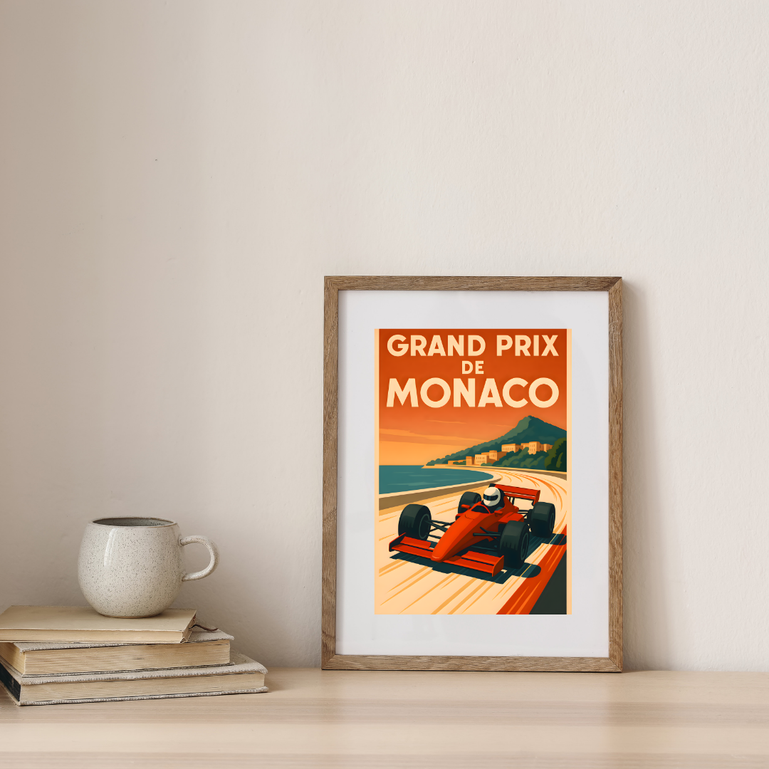 Monaco Grand Prix Retro Speed Poster — digital art print by Lurevi