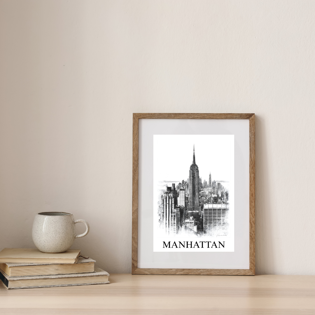 Manhattan Monochrome Skyline Timeless Elegance — digital art print by Lurevi